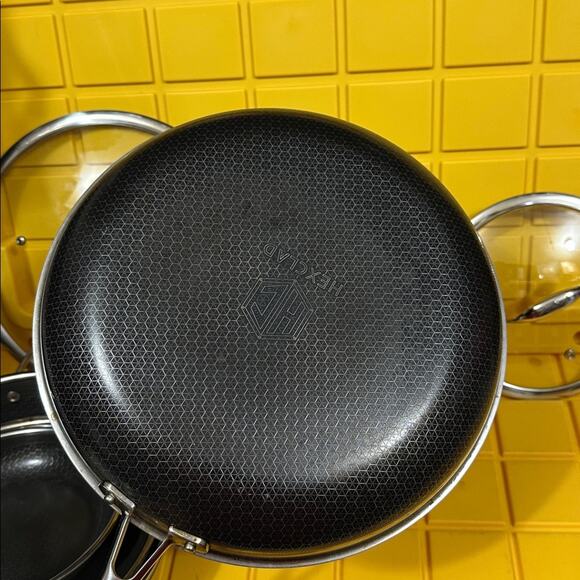 HEXCLAD 7-Piece Nonstick Stainless Steel Frying Pan Set 8 10 12- Lids Wok $600 - Picture 6 of 10